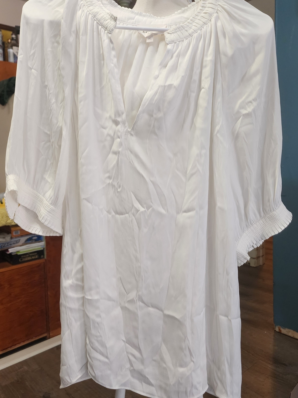 bohme White Peasant-Style V-Neck Blouse Sz XL